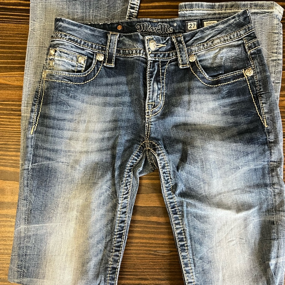 Miss Me Light Blue Boot Cut Jeans with Silver Accents - Picture 5 of 6